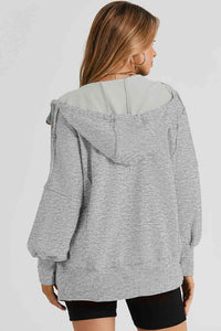 Zip Up Long Sleeve Drawstring Hoodie