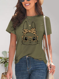 Rabbit Graphic Round Neck Short Sleeve T-Shirt