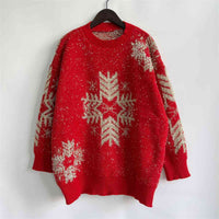 Large Snowflake Pattern Long Sleeve Sweater