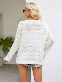 Round Neck Openwork Long Sleeve Knit Top