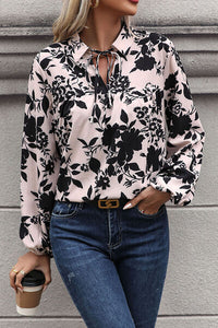 Printed Tie Neck Balloon Sleeve Blouse