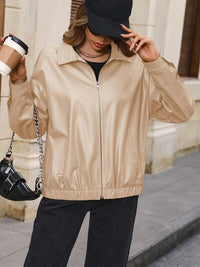 Pocketed Zip Up Collared Neck Jacket