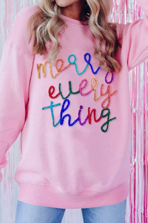 Letter Graphic Merry Every Thing Dropped Shoulder Sweatshirt