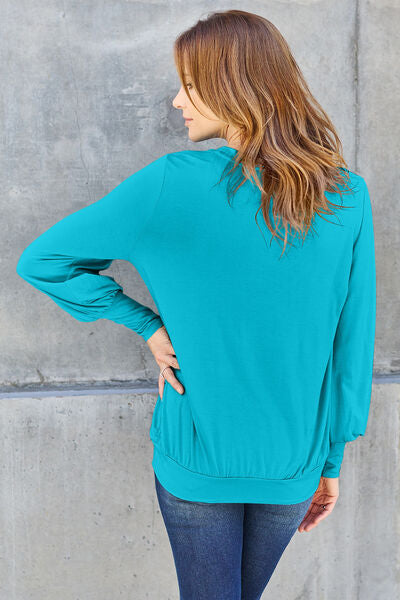 Full Size V-Neck Lantern Sleeve Top