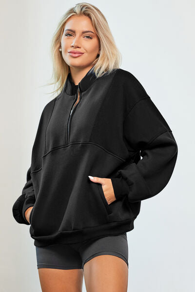 Half Zip Dropped Shoulder Sweatshirts