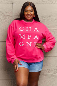 Full Size CHAMPAGNE Graphic Long Sleeve Sweatshirt