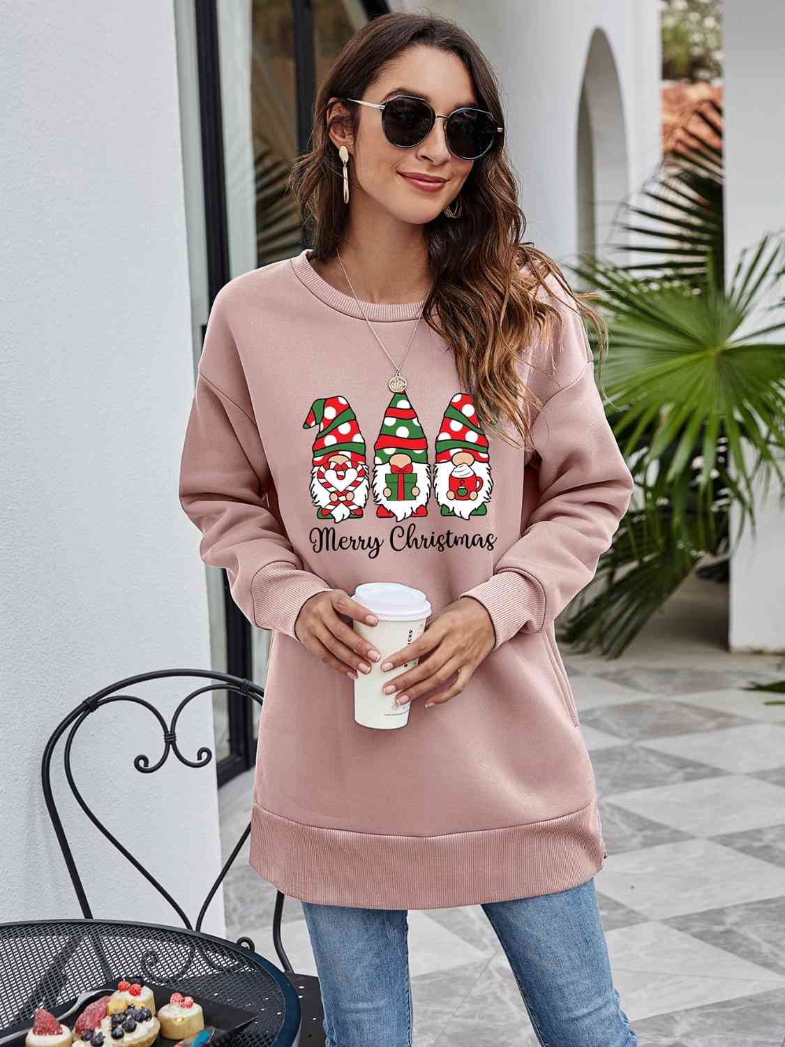 MERRY CHRISTMAS Graphic Round Neck Sweatshirt