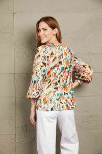 Multicolored V-Neck Lantern Sleeve Shirt