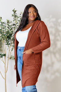 Full Size Ribbed Open Front Long Sleeve Cardigan