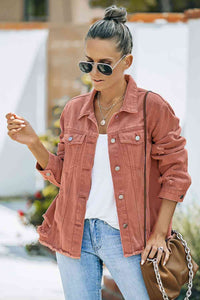 Distressed Raw Hem Denim Jacket