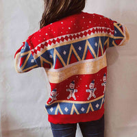 Printed Snowmen Round Neck Long Sleeve Sweater