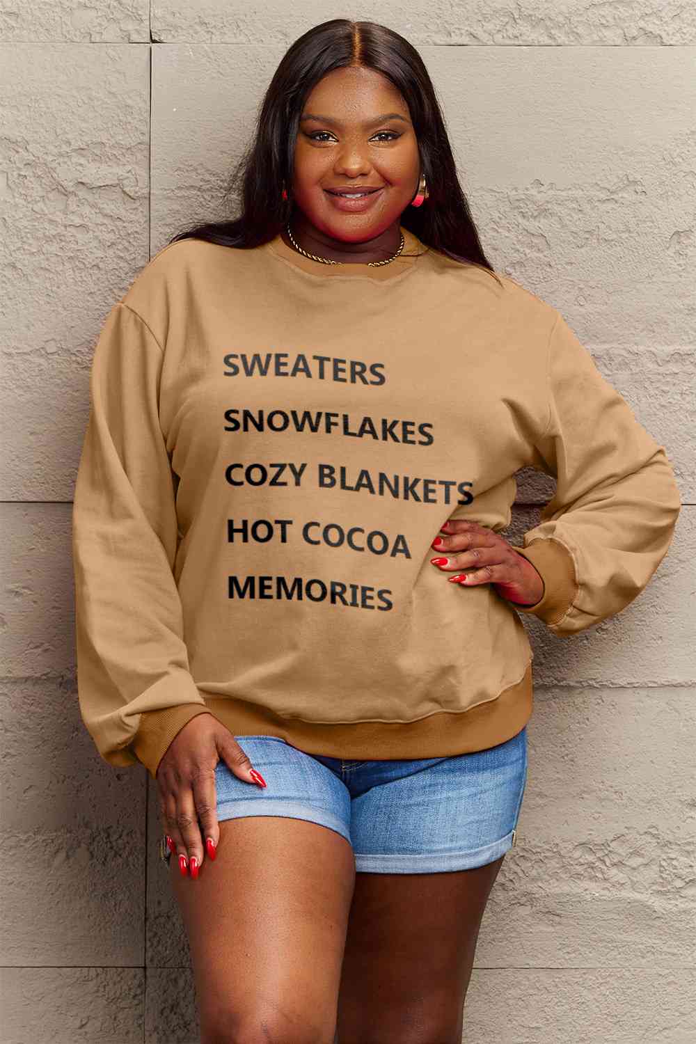 Full Size Letter Graphic Round Neck Sweatshirt