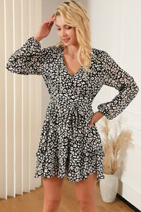 Mini Dress Printed Surplice Balloon Sleeve