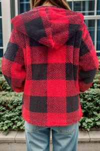 Full Size Plaid Long Sleeve Hooded Coat