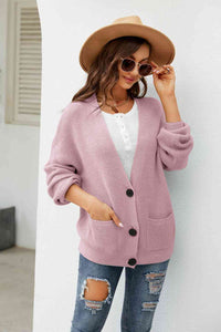 Button Up Drop Shoulder Long Sleeve Cardigan