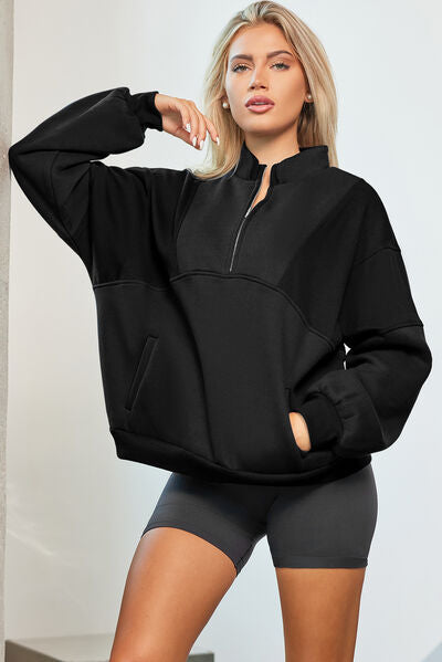 Half Zip Dropped Shoulder Sweatshirts