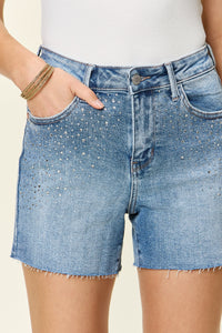 Full Size High Waist Rhinestone Decor Denim Shorts