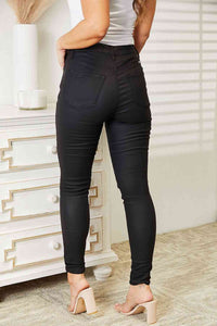 Full Size High Rise Black Coated Ankle Skinny Jeans