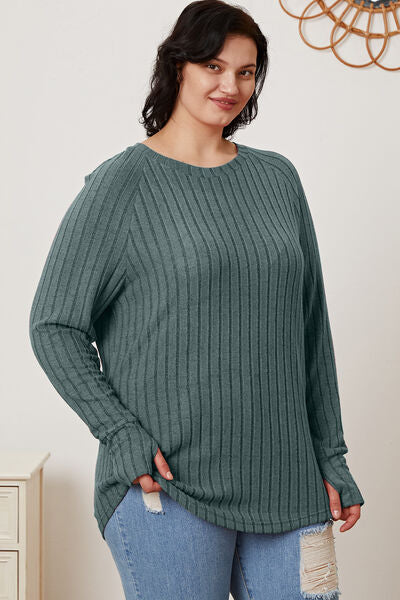 Full Size Ribbed Thumbhole Sleeve T-Shirt