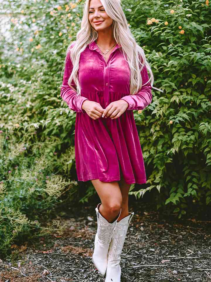 Collared Neck Buttoned Mini Dress