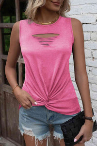 Cutout Round Neck Twisted Tank