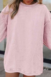 Ribbed Round Neck Drop Shoulder Sweatshirt