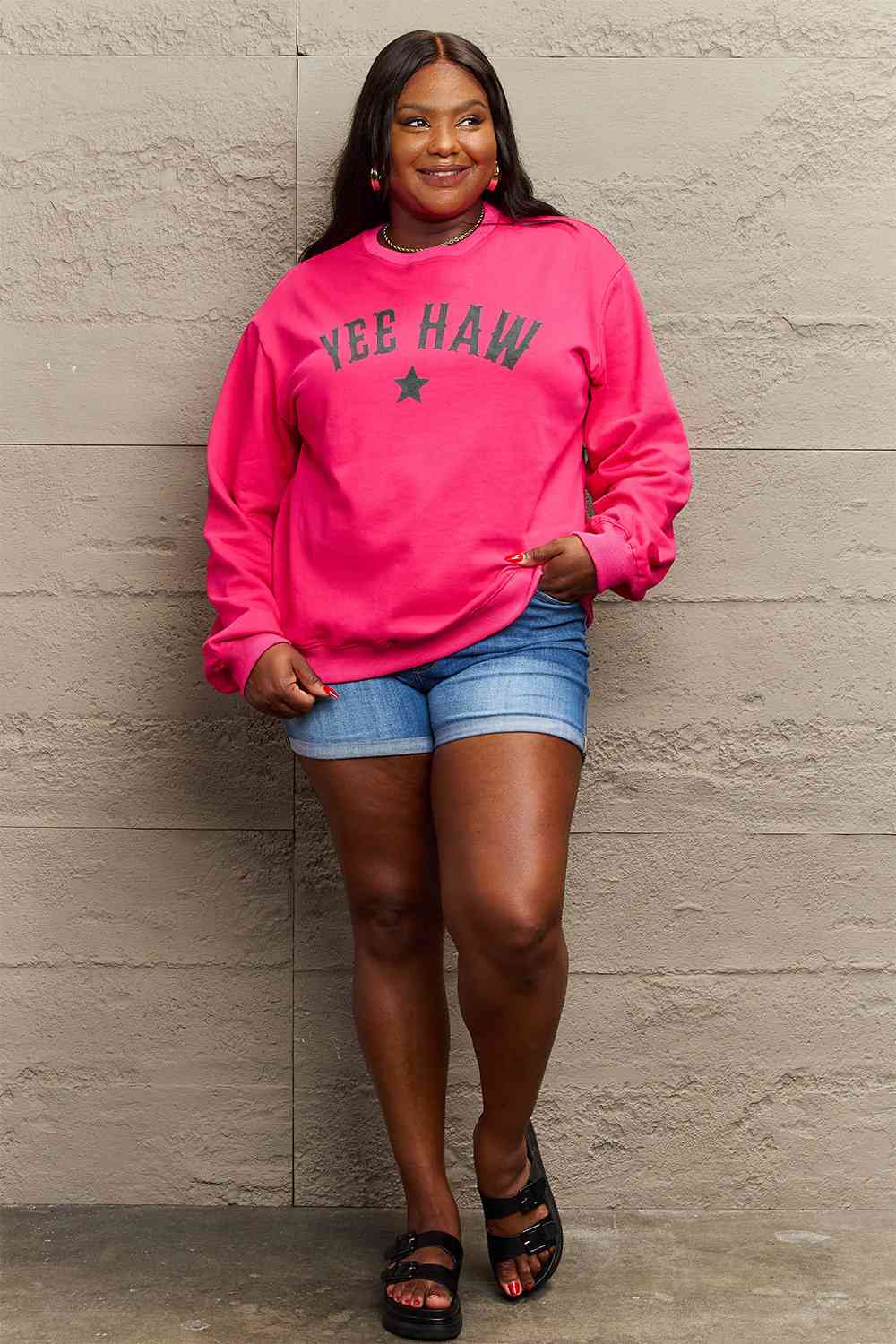 Full Size YEEHAW Graphic Round Neck Sweatshirt