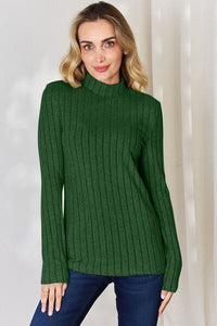 Full Size Ribbed Mock Neck Long Sleeve T-Shirt