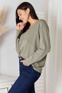 Full Size V-Neck Long Sleeve T-Shirt