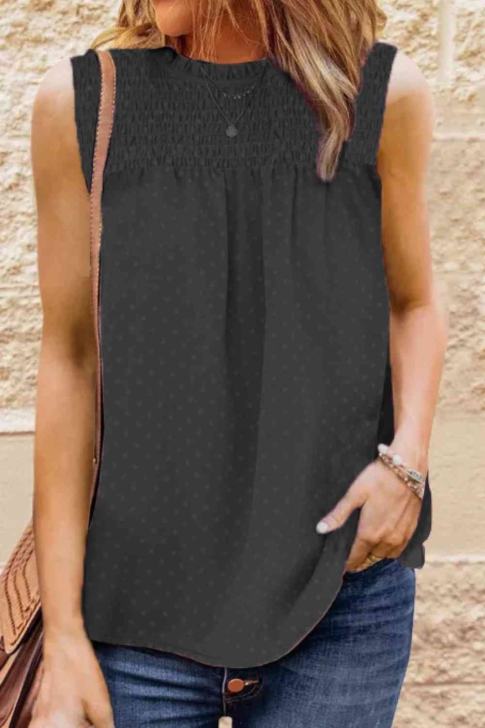 Smocked Tie Back Frill Trim Tank