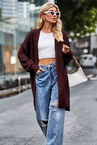 Dropped Shoulder Open Front Longline Cardigan