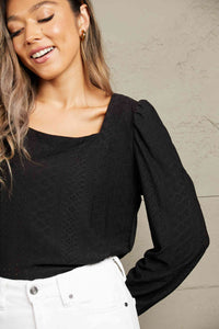 Eyelet Square Neck Puff Sleeve Blouse