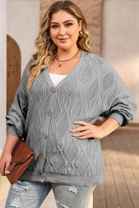 Plus Size Cable-Knit Button Up Sweater