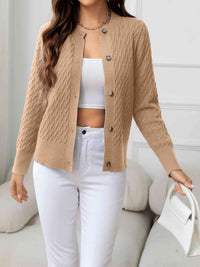 Round Neck Cable-Knit Buttoned Knit Top