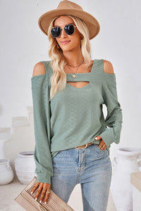 Cutout Square Neck Cold Shoulder T-Shirt