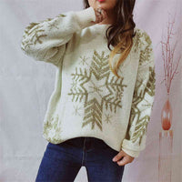 Large Snowflake Pattern Long Sleeve Sweater