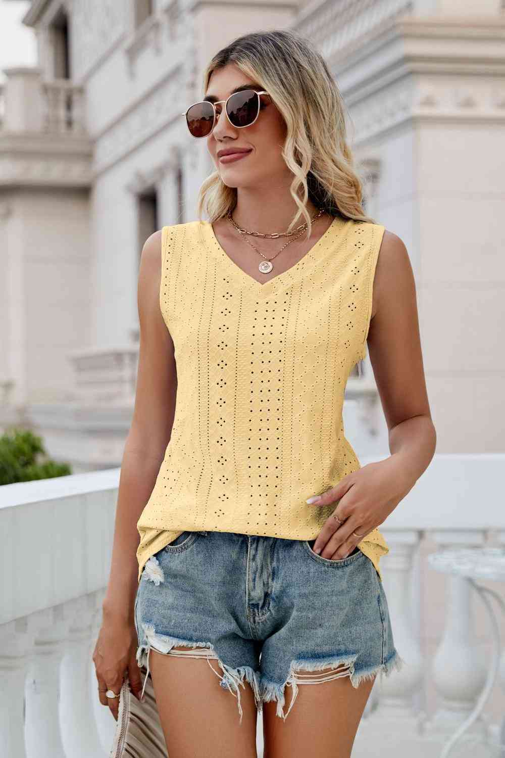 Eyelet V-Neck Tank