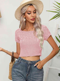 Cable-Knit Round Neck Short Sleeve Knit Top