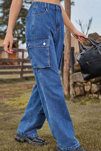 Loose Fit Long Jeans with Two Leg Pockets