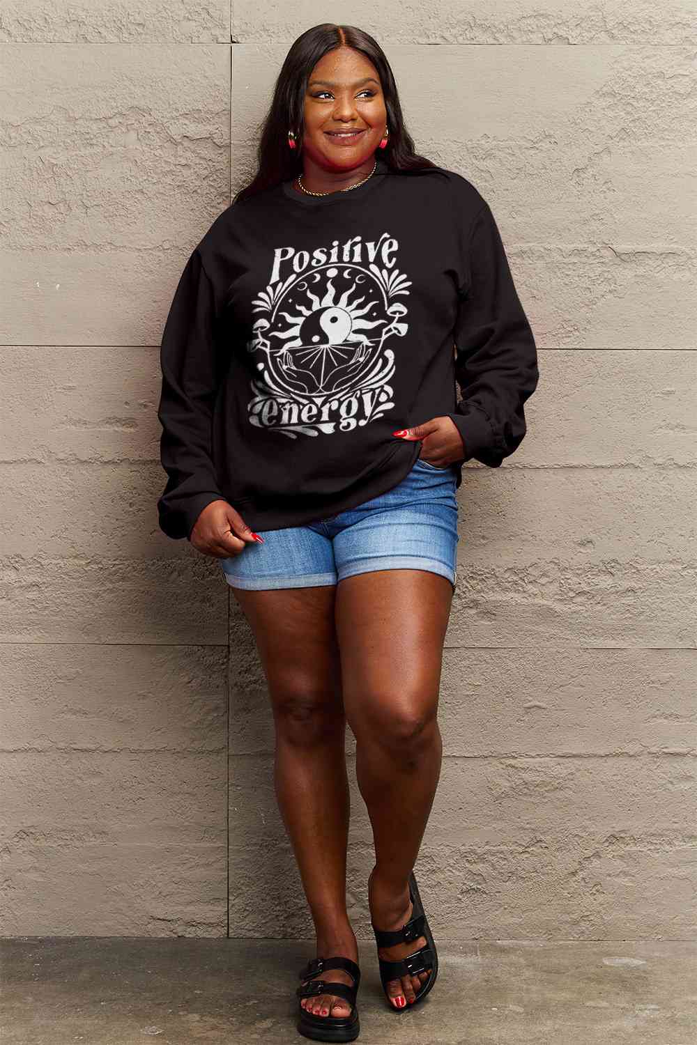 Full Size POSITIVE ENERGY Graphic Sweatshirt