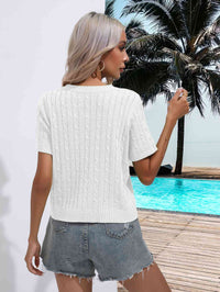 Cable-Knit Short Sleeve Round Neck Knit Top