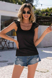 Scoop Neck Lace Cap Sleeve Tank