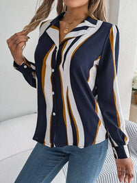 Striped Printed Button Up Long Sleeve Shirt