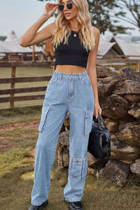 Loose Fit Long Jeans with Two Leg Pockets