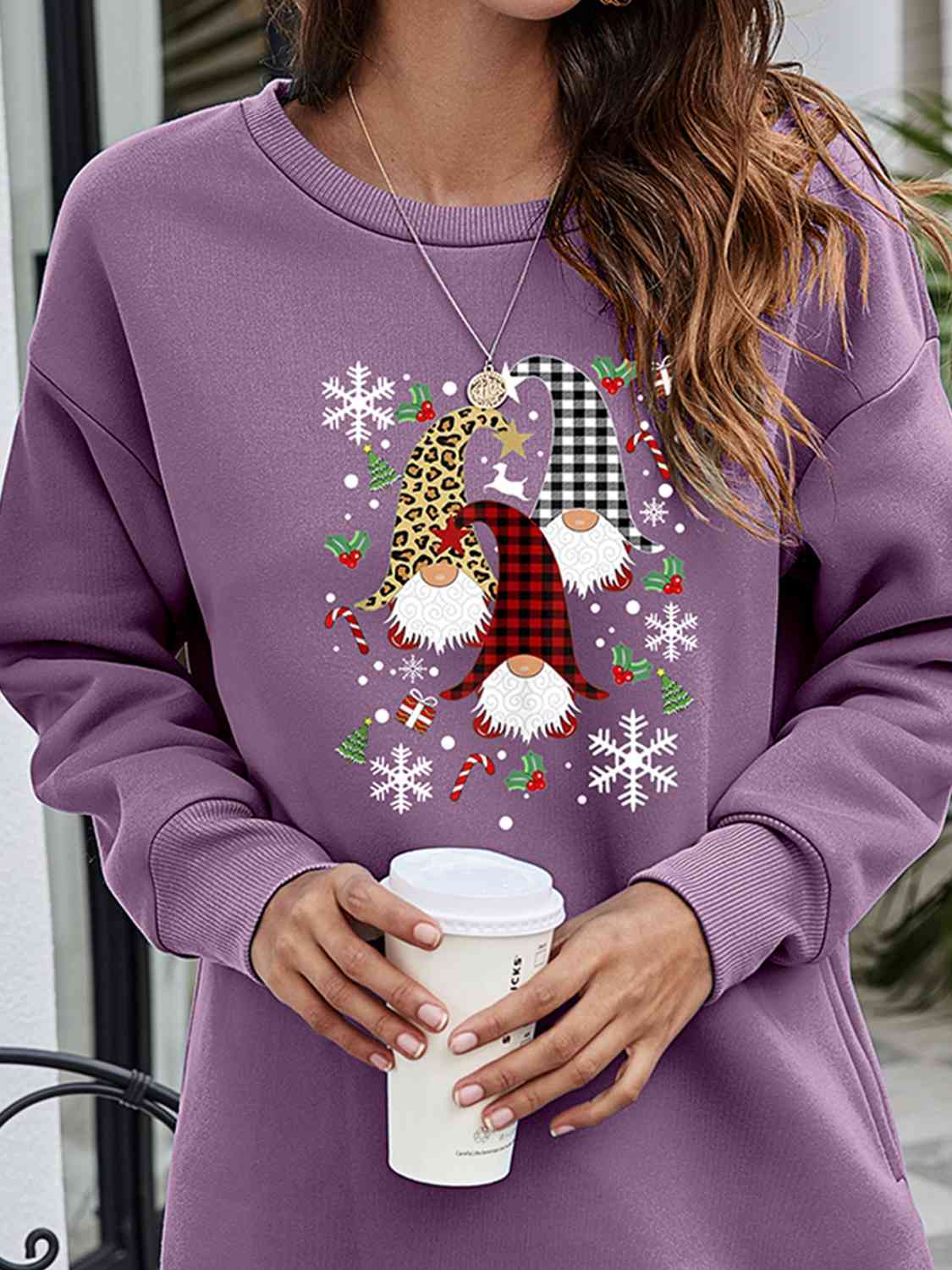 Graphic Round Neck Dropped Shoulder Sweatshirt