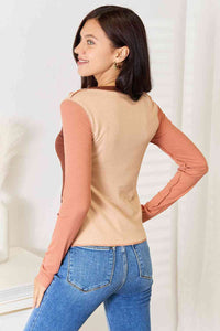 Color Block Exposed Seam Long Sleeve Top