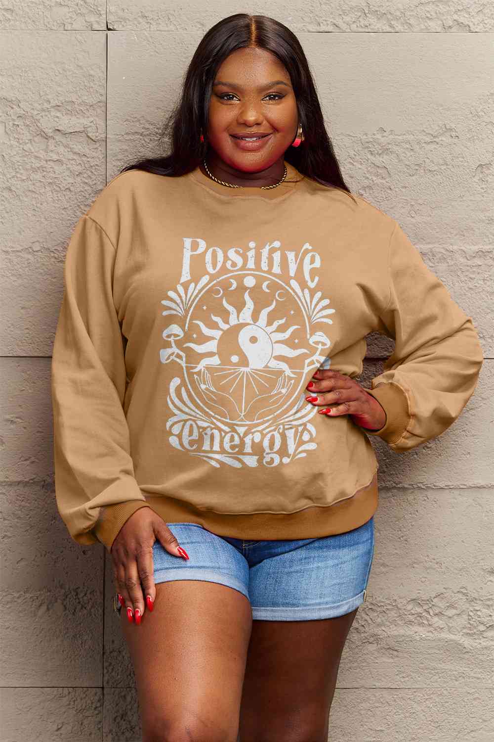 Full Size POSITIVE ENERGY Graphic Sweatshirt