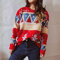 Printed Snowmen Round Neck Long Sleeve Sweater