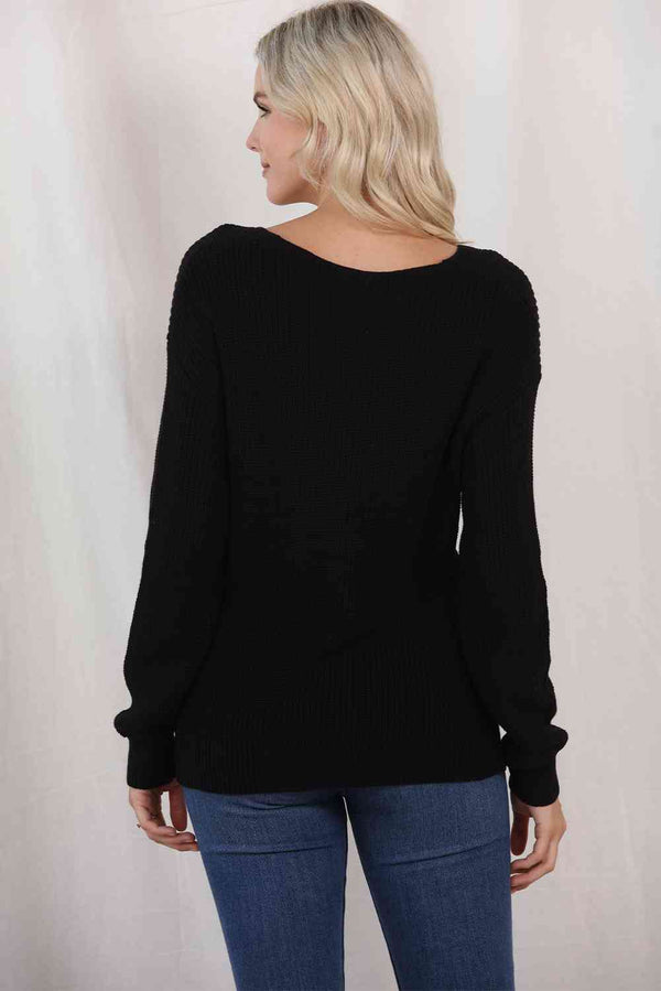 Long Sleeve V-Neck Knit Top