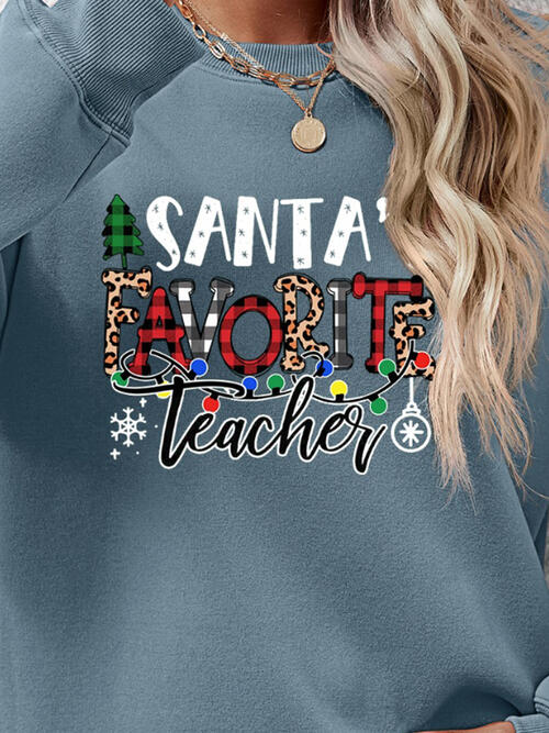 Letter Graphic Santa's Favorite Teacher Sweatshirt